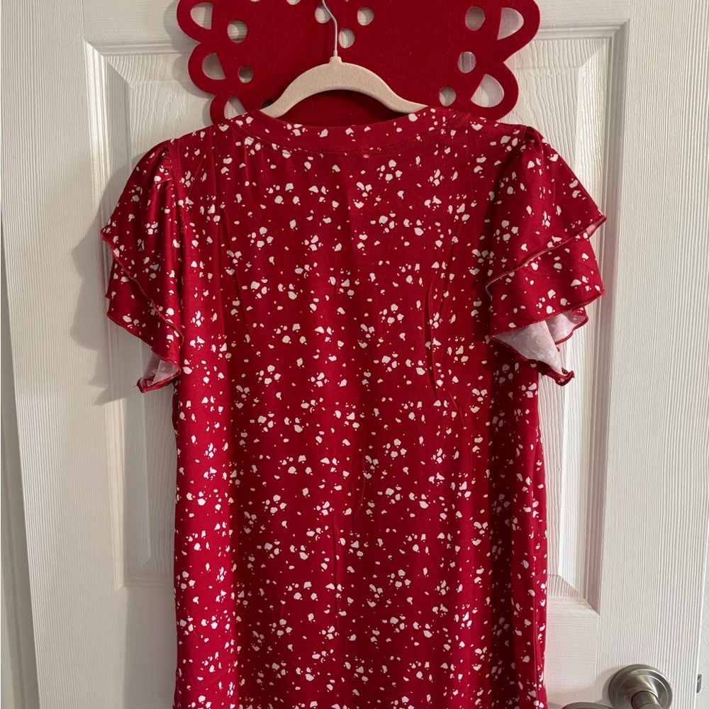 Red Floral Ruffle Sleeve Blouse - Picture 4 of 4